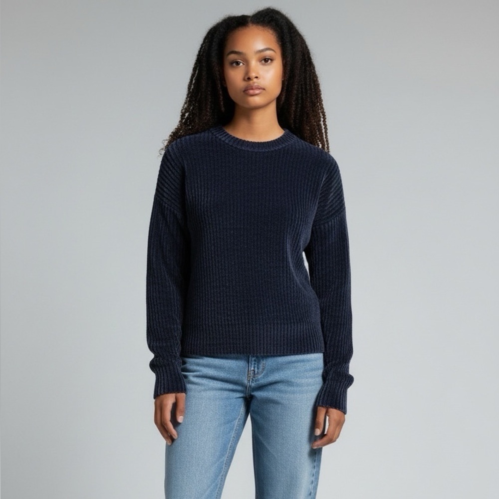 Wilfred Dark Blue Essential Chenille Crewneck Sweater Open Stitch Sz XS